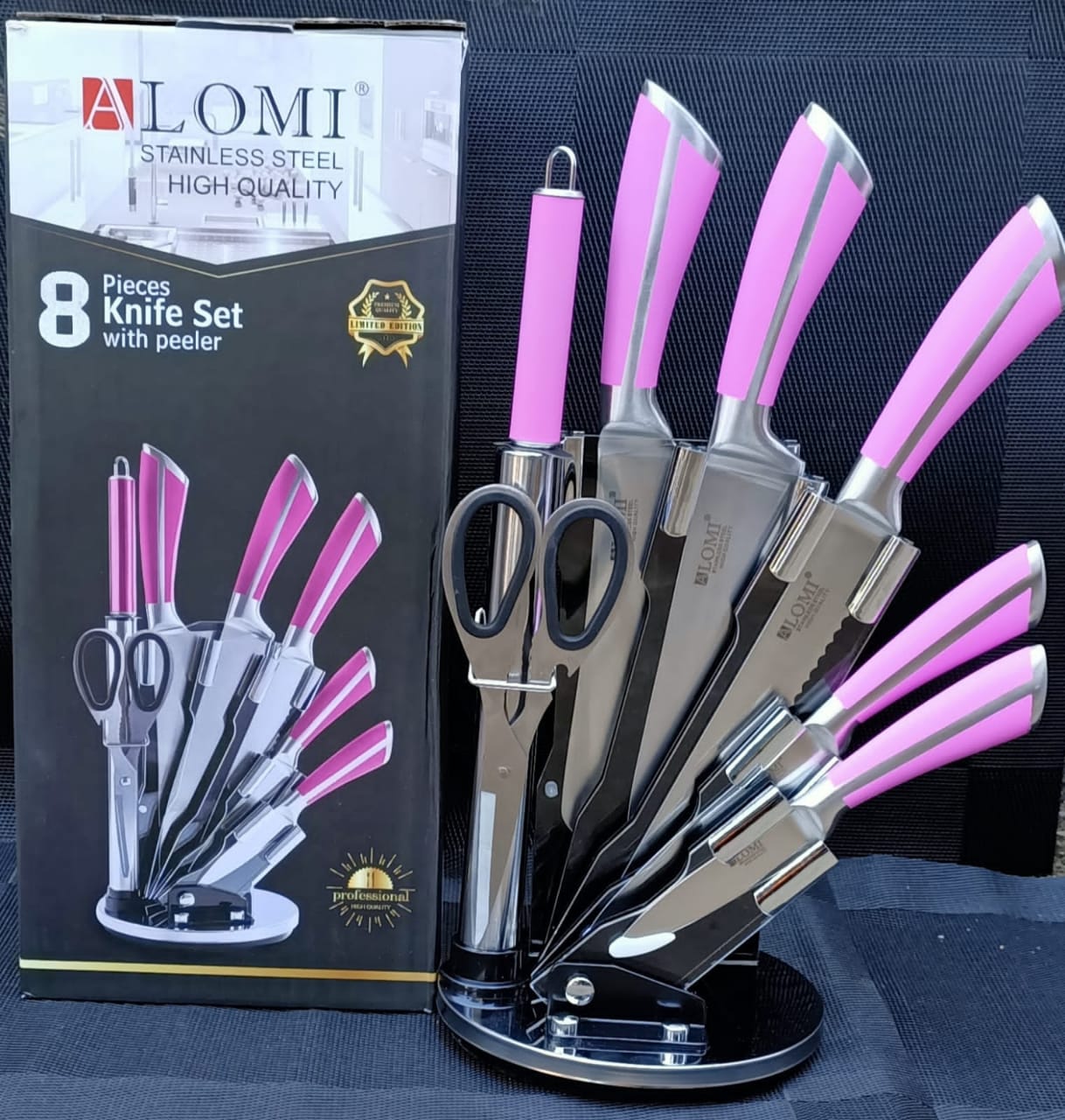 9 PCs stainless steel knife set with rotating stand