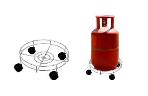 Heavy metallic stainless steel kitchen cylinder trolley