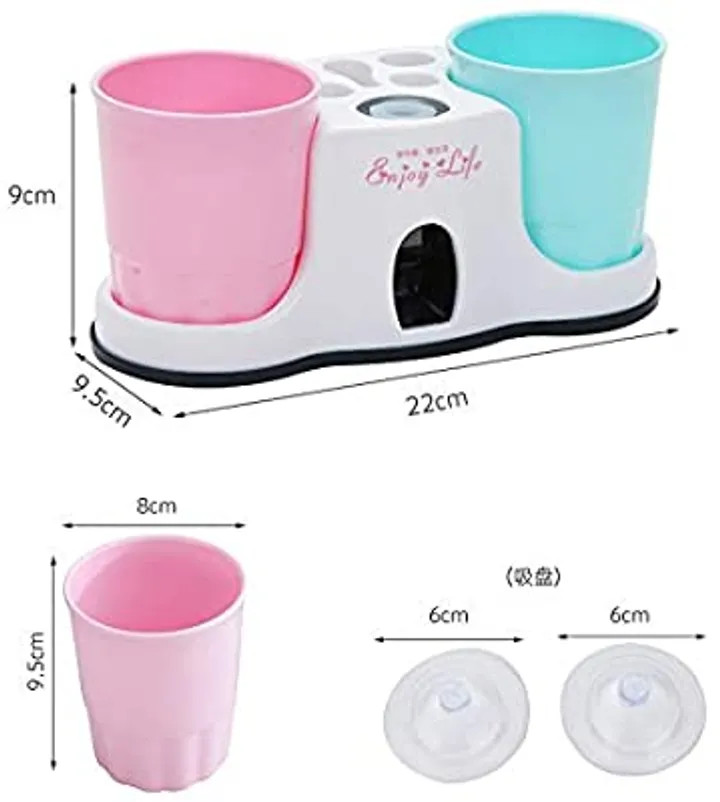 Vacuum Suction Cups Automatic Toothpaste Dispenser with 2 Rinse Cups and 5 Storage