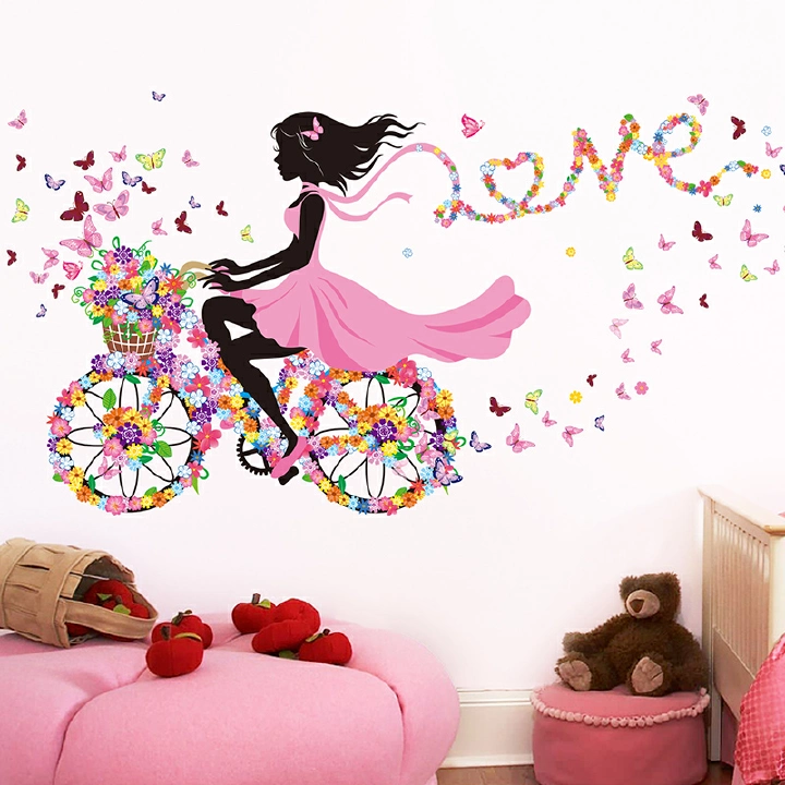 Wall Stickers Hot Selling Figurine Fairy Girl  Vinyl DIY Butterflies Flowers Mural Decals Home Decor Home Decor Accents Cute Home Decoration
