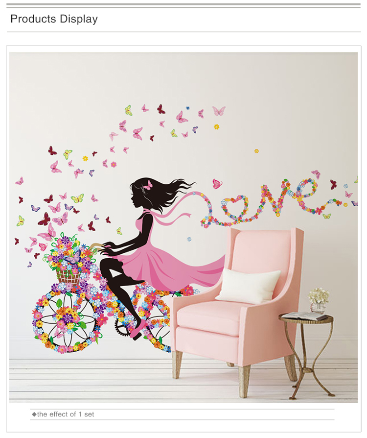Wall Stickers Hot Selling Figurine Fairy Girl  Vinyl DIY Butterflies Flowers Mural Decals Home Decor Home Decor Accents Cute Home Decoration