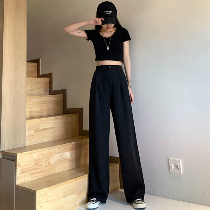 Casual Pants Women Plus Size 4XL Wide-leg Button Fly High Waist Elegant Office Ladies Trousers & Leggings