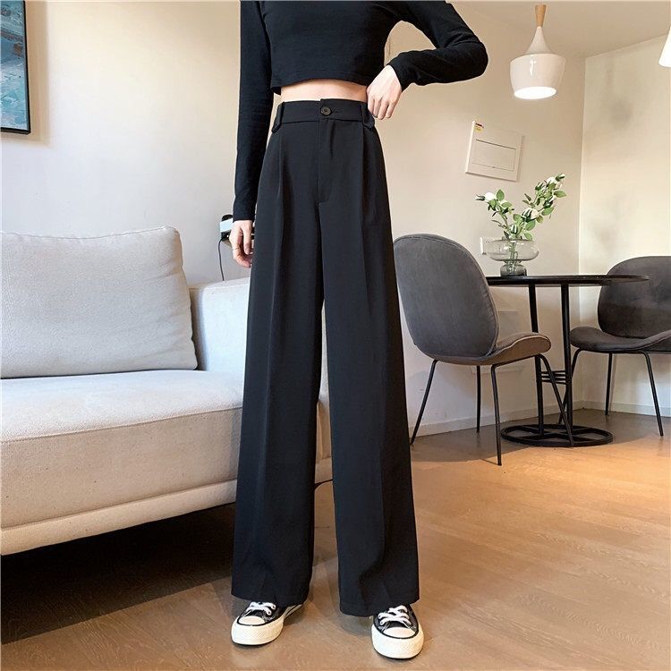 Casual Pants Women Plus Size 4XL Wide-leg Button Fly High Waist Elegant Office Ladies Trousers & Leggings