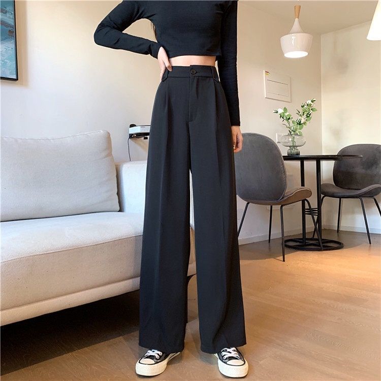 Casual Pants Women Plus Size 4XL Wide-leg Button Fly High Waist Elegant Office Ladies Trousers & Leggings