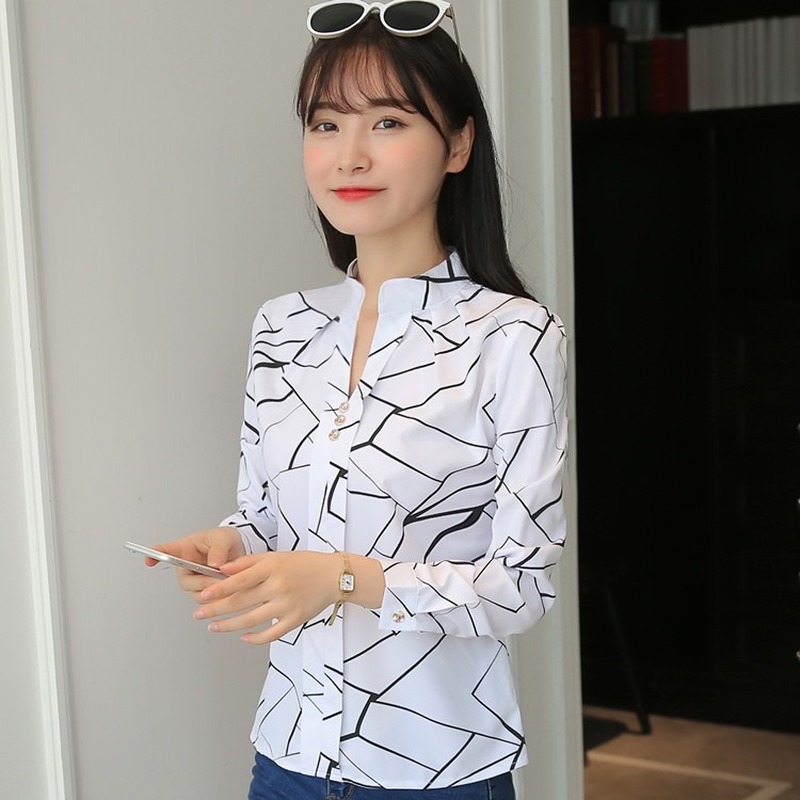 JFUNCY Plus Size Women White Tops and Blouses Fashion Stripe Print Casual Long Sleeve  Tops