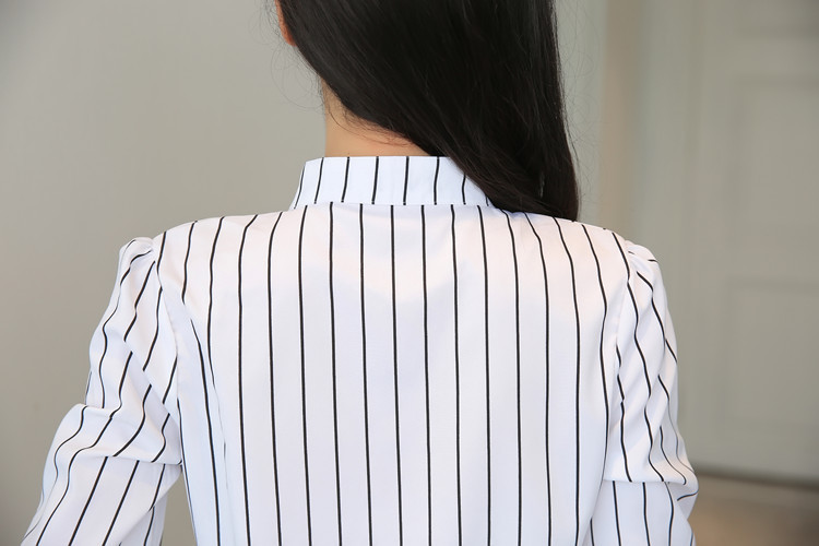 JFUNCY Plus Size Women White Tops and Blouses Fashion Stripe Print Casual Long Sleeve  Tops