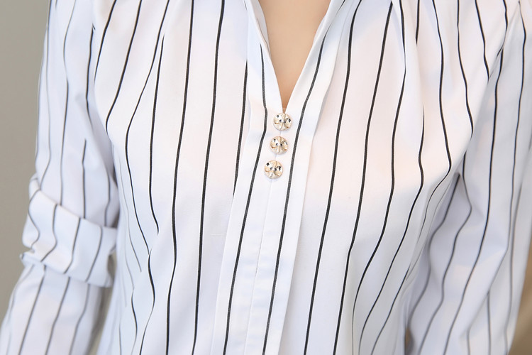 JFUNCY Plus Size Women White Tops and Blouses Fashion Stripe Print Casual Long Sleeve  Tops