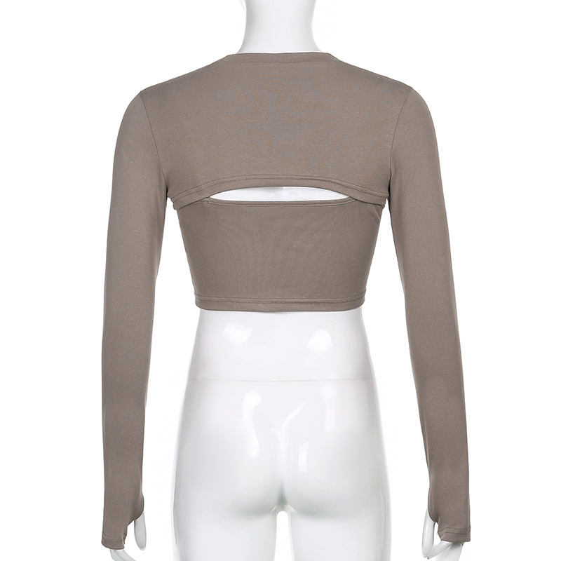 Sexy Hollow Out T Shirt and Cami Crop Top Womens Harajuku Long Sleeve Streetwear Tops