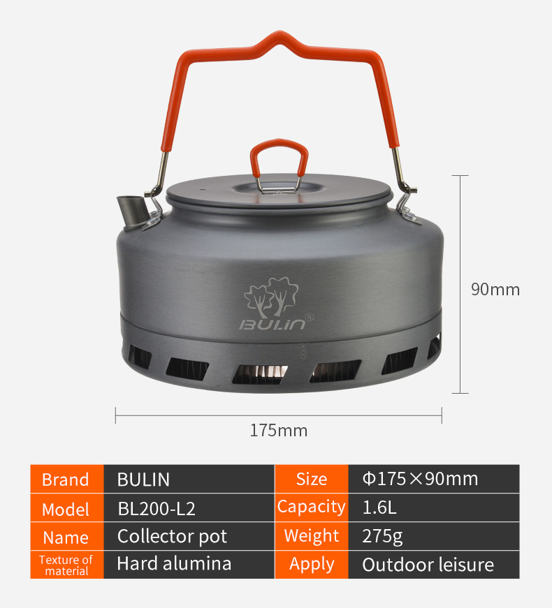 1.6L  Outdoor Camping Hiking Portable Kettle Collector Heat Ring Coffee Water Kettle Cooking Supplies