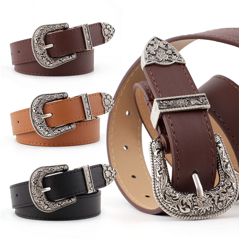 Hup Women Black Leather Western Cowgirl Waist Belt Metal Buckle Waistband New Hot Belts