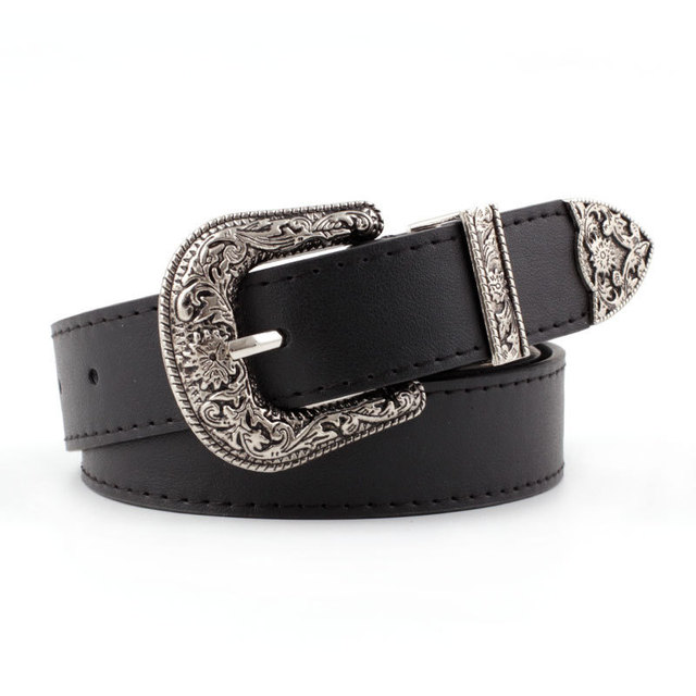 Hup Women Black Leather Western Cowgirl Waist Belt Metal Buckle Waistband New Hot Belts