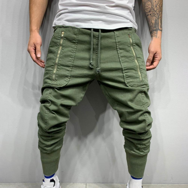2022 New Cargo Pants Men Green Fashion Casual Pencil Trousers Multi-Pocket Zipper Hip Hop Style  Trousers