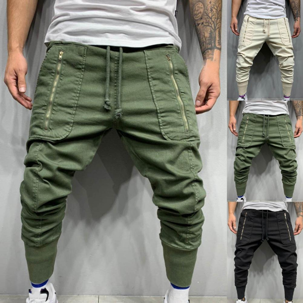 2022 New Cargo Pants Men Green Fashion Casual Pencil Trousers Multi-Pocket Zipper Hip Hop Style  Trousers
