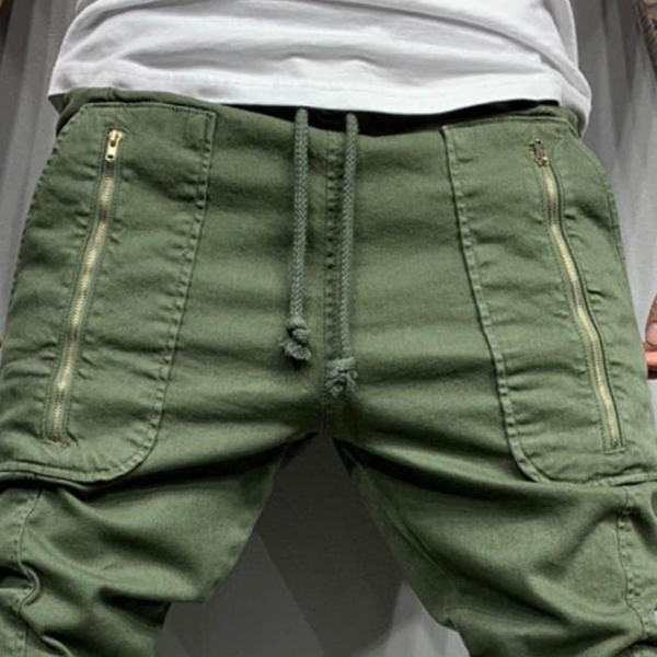 2022 New Cargo Pants Men Green Fashion Casual Pencil Trousers Multi-Pocket Zipper Hip Hop Style  Trousers