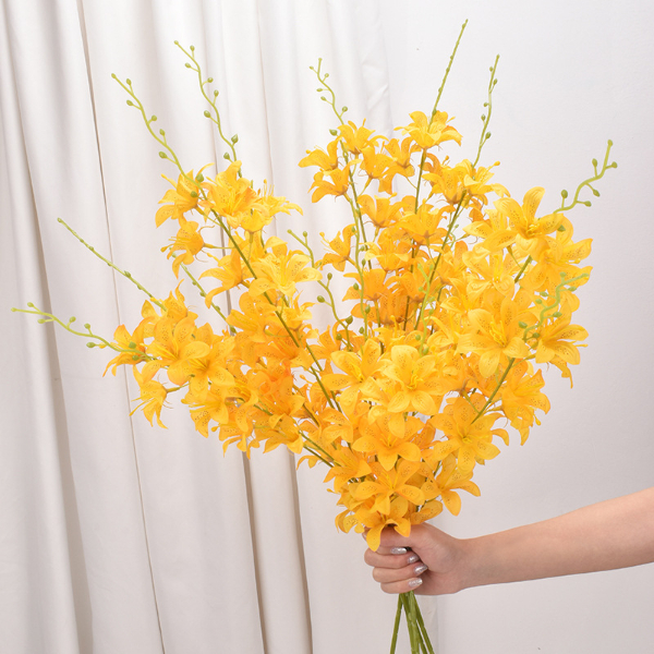 5PCS 27 heads of high branch small lily artificial flowers for home wedding decoration auditorium Home Improvement