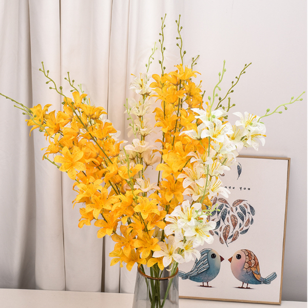 5PCS 27 heads of high branch small lily artificial flowers for home wedding decoration auditorium Home Improvement
