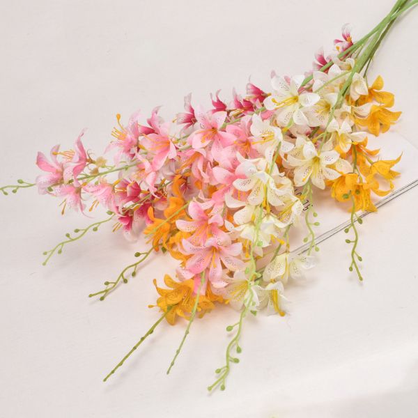 5PCS 27 heads of high branch small lily artificial flowers for home wedding decoration auditorium Home Improvement