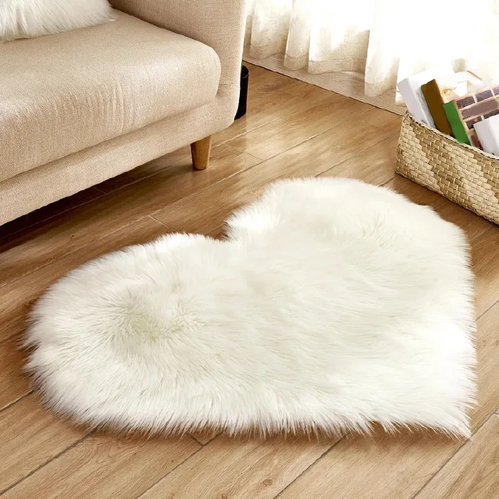 Area Rugs 30x40cm Heart Shaped Fluffy Rug Shaggy Faux Wool Carpet Sofa Cushion Living Room Bedroom Decorative Floor Mats