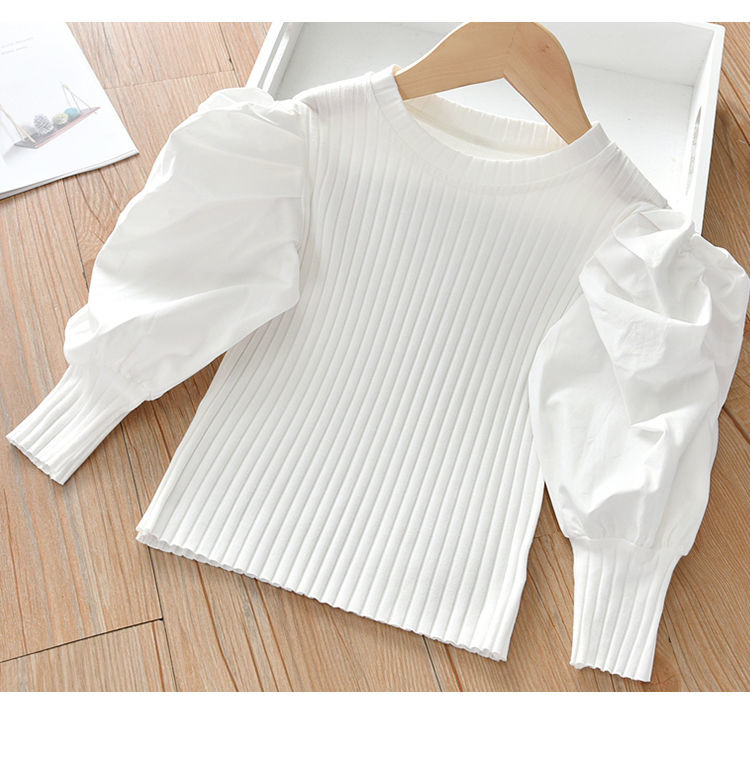 Girls Puff Sleeve T-shirt Spring 2021 New Children's Fashion Long Sleeve T-shirt Baby Tops