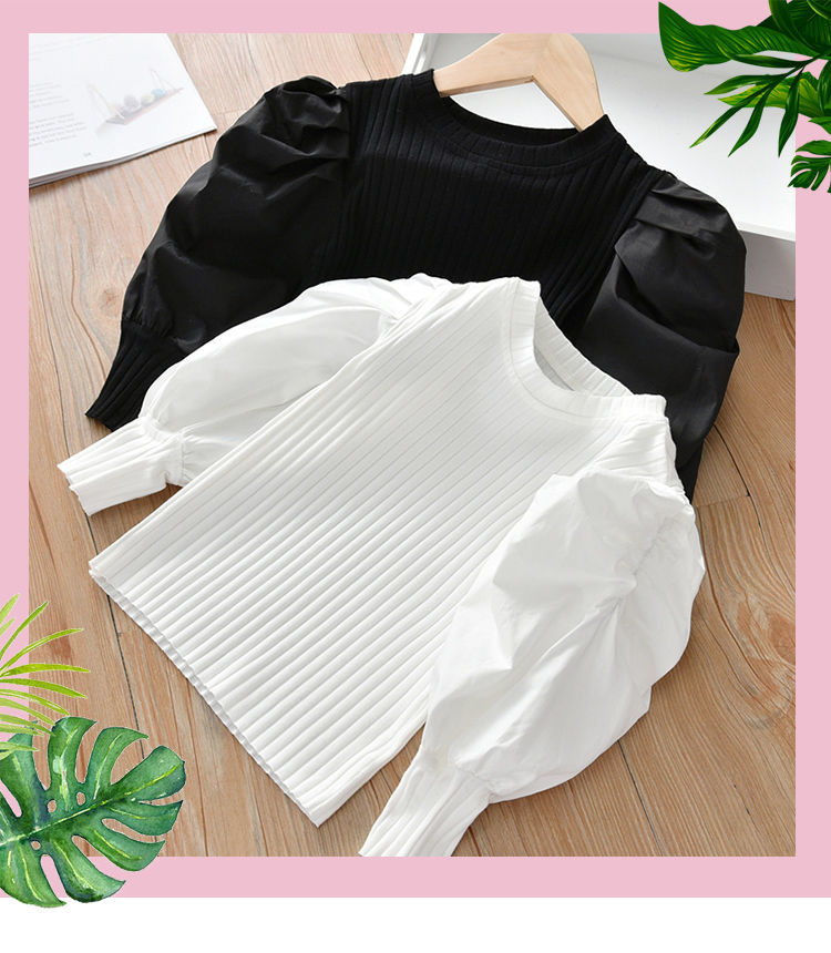 Girls Puff Sleeve T-shirt Spring 2021 New Children's Fashion Long Sleeve T-shirt Baby Tops