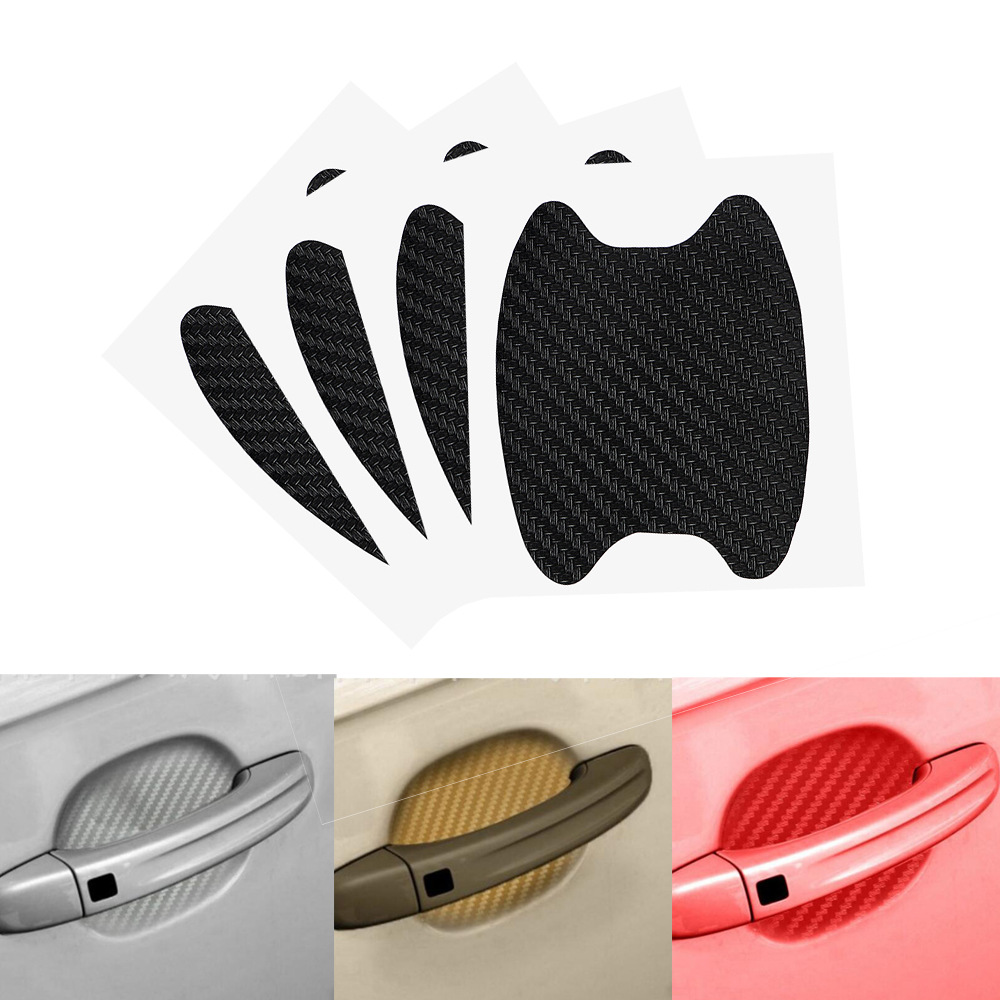4pcs/Set Carbon Fiber Texture Car Door Handle Cup Scratch Protective Stickers Exterior Waterproof Auto Exterior Accessories
