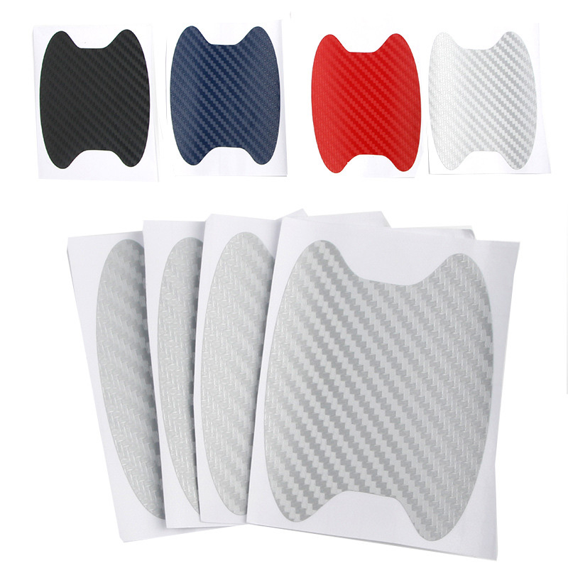 4pcs/Set Carbon Fiber Texture Car Door Handle Cup Scratch Protective Stickers Exterior Waterproof Auto Exterior Accessories