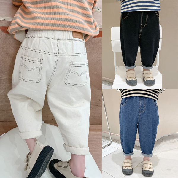 Baby Boy Girl Loose Jeans New Fashion Korean Style Casual Solid Color Jeans Spring Autumn Children's  Trousers