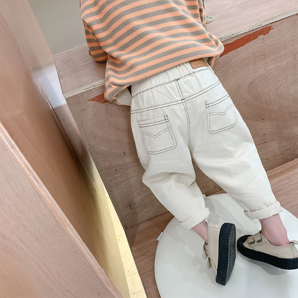 Baby Boy Girl Loose Jeans New Fashion Korean Style Casual Solid Color Jeans Spring Autumn Children's  Trousers