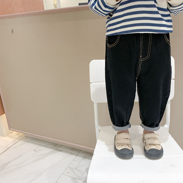 Baby Boy Girl Loose Jeans New Fashion Korean Style Casual Solid Color Jeans Spring Autumn Children's  Trousers