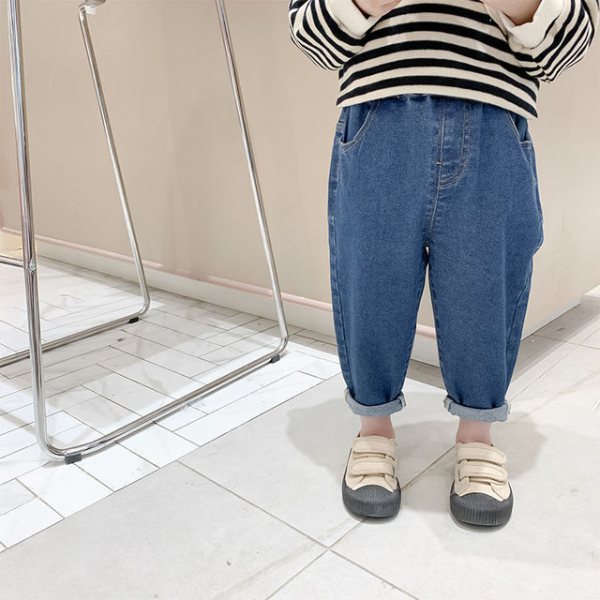 Baby Boy Girl Loose Jeans New Fashion Korean Style Casual Solid Color Jeans Spring Autumn Children's  Trousers