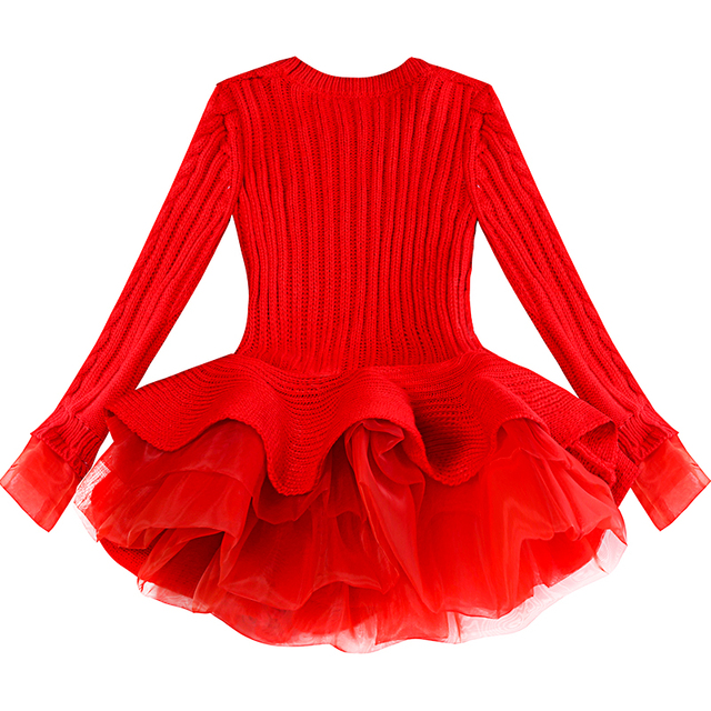 Organza Lace Knitted Long Sleeve Sweater Warm Girls Dress Dress