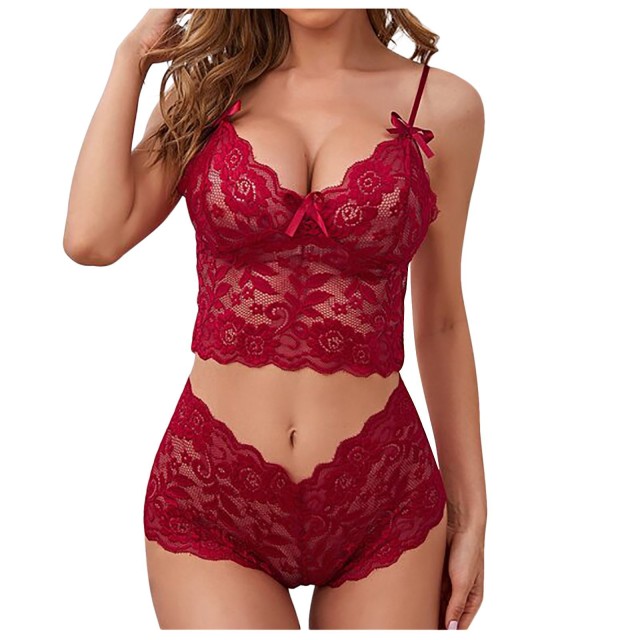 Sexy Women Lingerie Set Thin Lace Flower Printed Underwear Suit Female Adjustable Shoulder Strap Lingerie