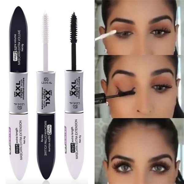 2 IN 1 4D Silk Fiber Lash Mascara Black Mascara Waterproof Silk Fiber Volume Double Lengthening  Makeup