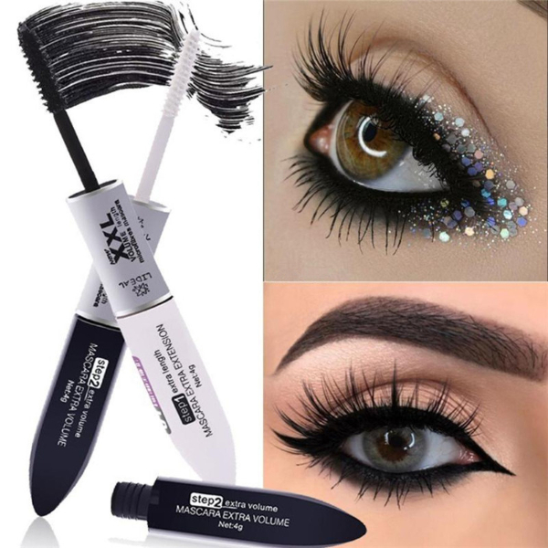 2 IN 1 4D Silk Fiber Lash Mascara Black Mascara Waterproof Silk Fiber Volume Double Lengthening  Makeup