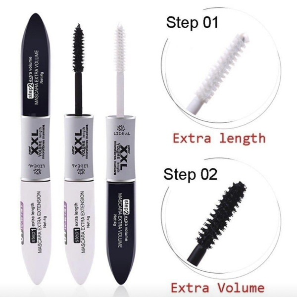2 IN 1 4D Silk Fiber Lash Mascara Black Mascara Waterproof Silk Fiber Volume Double Lengthening  Makeup