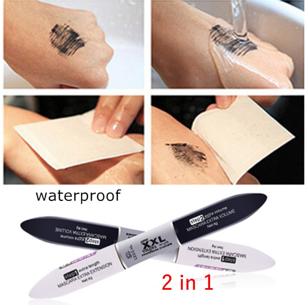 2 IN 1 4D Silk Fiber Lash Mascara Black Mascara Waterproof Silk Fiber Volume Double Lengthening  Makeup