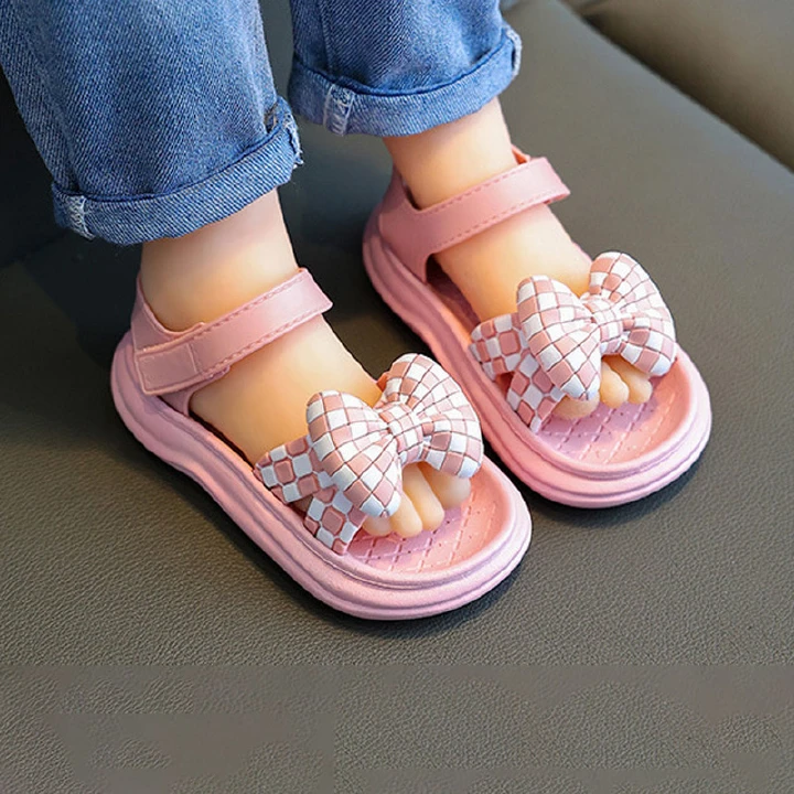 Sandals Kid Girl Sandals, Plaid Bow Summer Casual Street Beach Children Female Shoes, 2-4 Years Old