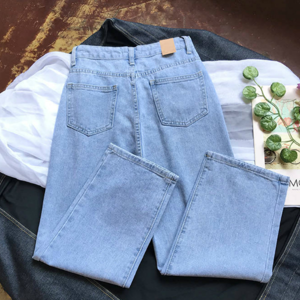 Jeans Women Spring Ankle-length Loose Large Size 5XL All-match Solid Denim Retro Straight Trousers & Leggings