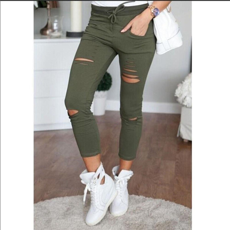 2021 Cargo Pants Women Fashion Slim High Waisted Stretchy Skinny Broken Trousers & Leggings