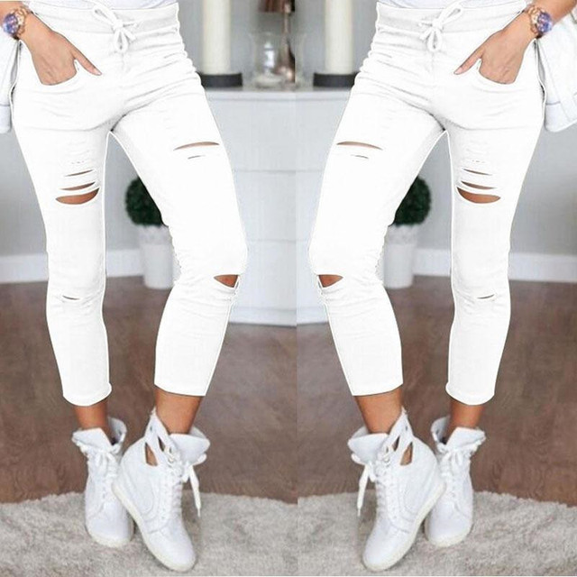 2021 Cargo Pants Women Fashion Slim High Waisted Stretchy Skinny Broken Trousers & Leggings