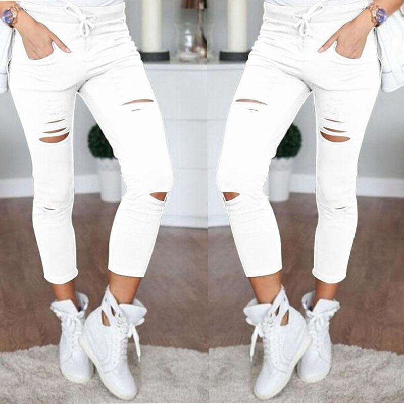 2021 Cargo Pants Women Fashion Slim High Waisted Stretchy Skinny Broken Trousers & Leggings
