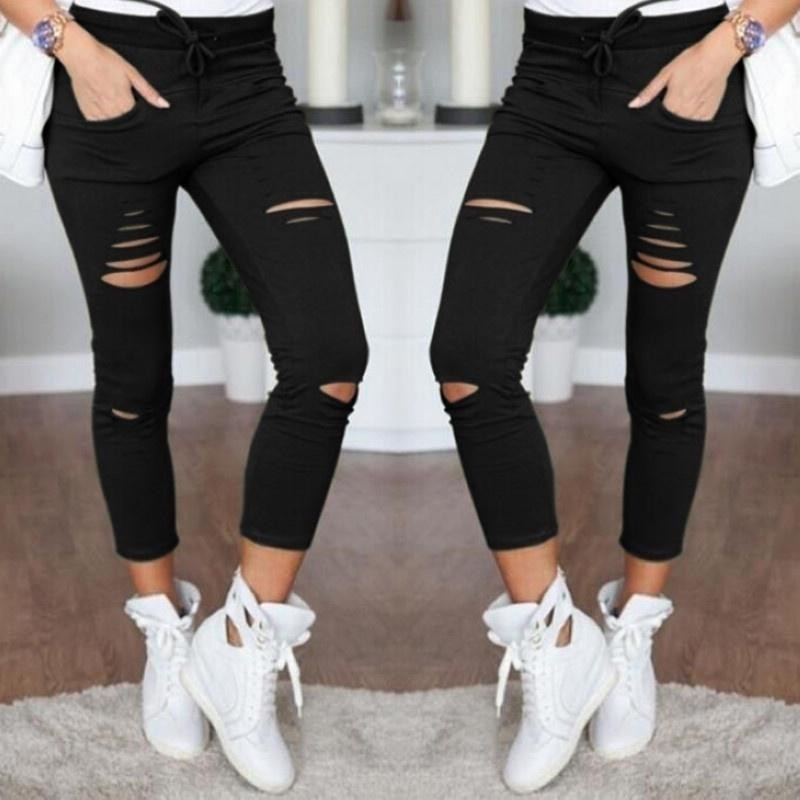 2021 Cargo Pants Women Fashion Slim High Waisted Stretchy Skinny Broken Trousers & Leggings