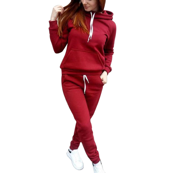 Hot Sale Simple Women's Autumn Sports Suit Hooded Sweatshirts And Pants Suits & Separates