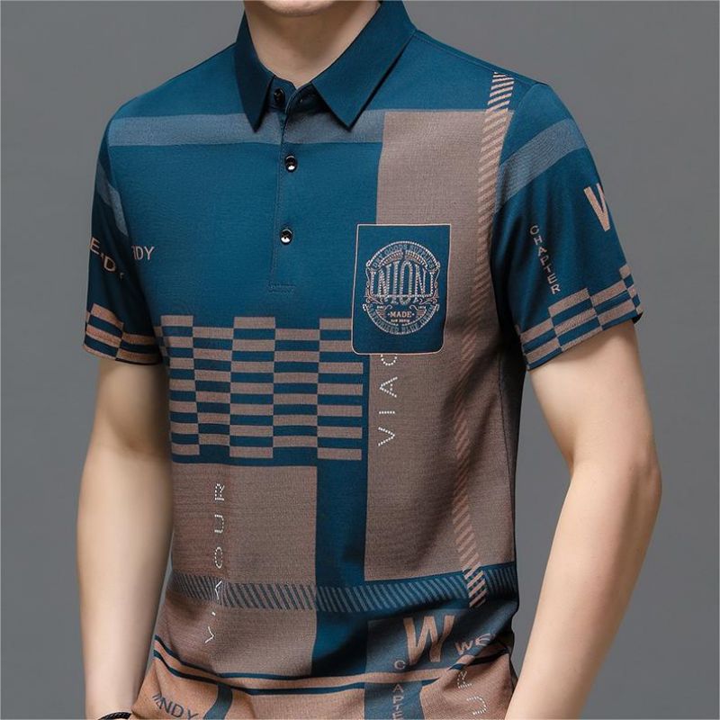 T-Shirts This Year's Popular Summer New Men's Young And Middle-Aged Lapel Print Loose Breathable Short Sleeve T-Shirt Polo Shirt