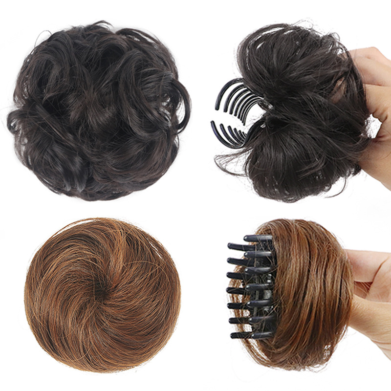 Wig female ball head grab clip bag flower bud head half ball bride hair ornament fluff Wigs Hair Extensions brown one sizebrown,one size