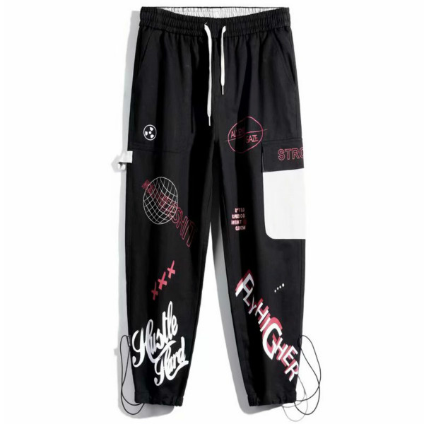 Mens Fashion New Cargo Pants Handsome Pattern Print Loose Streetwear Trousers