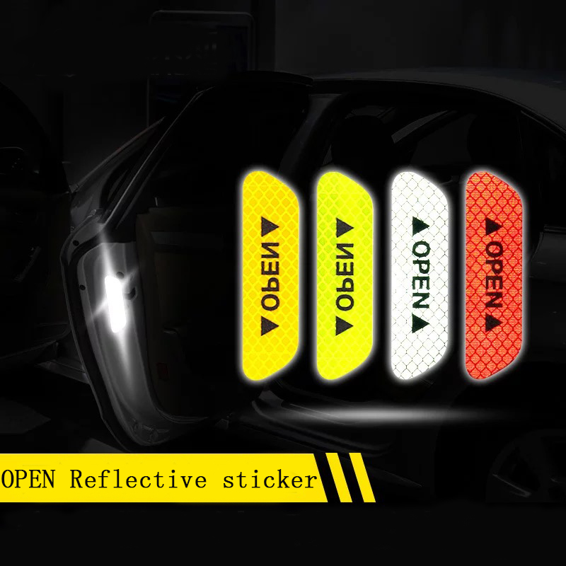 Car door safety anti-collision warning reflective stickers OPEN stickers Exterior Accessories