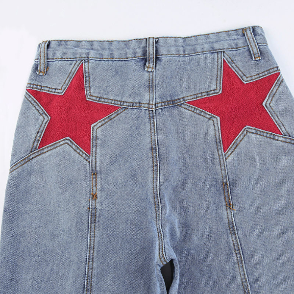 Retro Five Pointed Star Straight Women Jeans European and American Style Design Slim  Trousers & Leggings