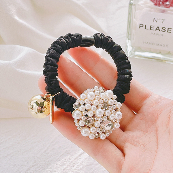 Fashion New Ball Hair Ties For Women Circle Temperament Pearl Head Rope Net Red High-End Headdress  Hair Weaves