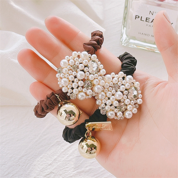 Fashion New Ball Hair Ties For Women Circle Temperament Pearl Head Rope Net Red High-End Headdress  Hair Weaves